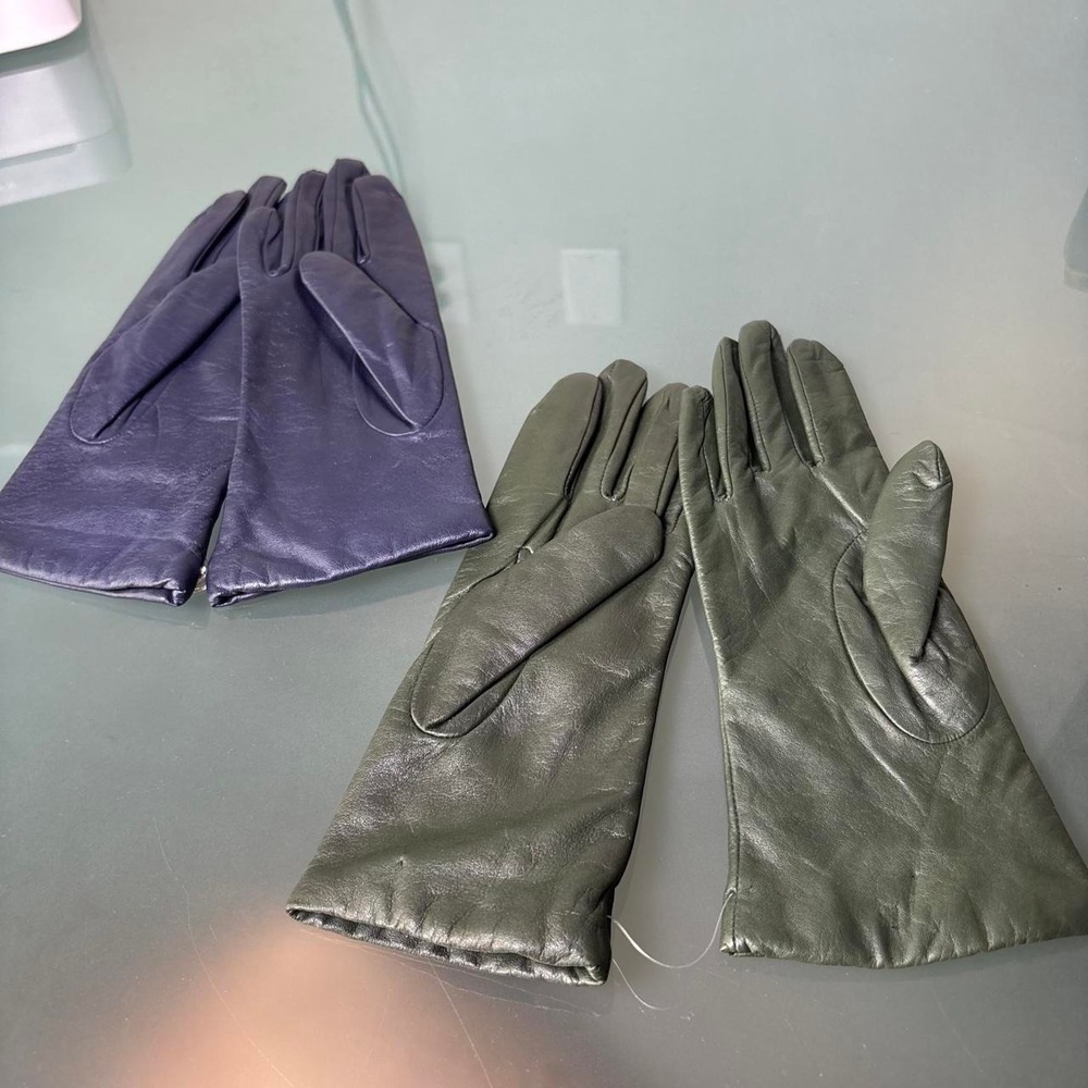 Y2K Blue Olive Green Leather Gloves 2 Pair Bundle S 7